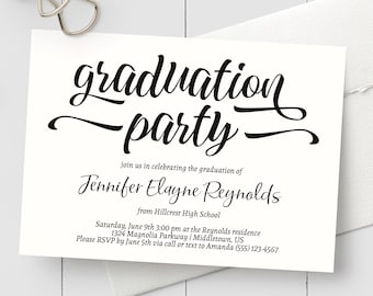 Printable Graduation Party Invitation - BLACK INK ONLY - Instant Download Editable and Printable Grad Party Graduation Invite pdf Template