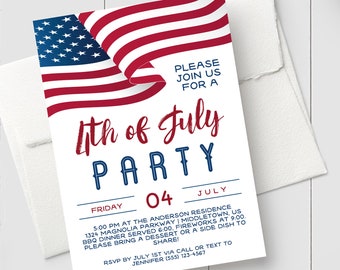 Printable 4th of July Invitation - Instant Download Editable Printable Independence Day July Fourth Party Invitation PDF Template