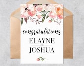 Personalized Floral Wedding Congratulations Card (Printable PDF Template)
