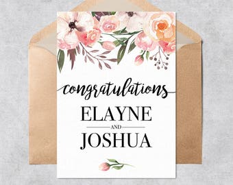 Printable Personalized Wedding Card - Instant Download Customizable Bohemian Floral Wedding Congratulations Card - PDF Card Template