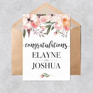 Afdrukbare gepersonaliseerde trouwkaart - Instant Download aanpasbare Boho bloemen bruiloft gefeliciteerd kaart - PDF-kaartsjabloon