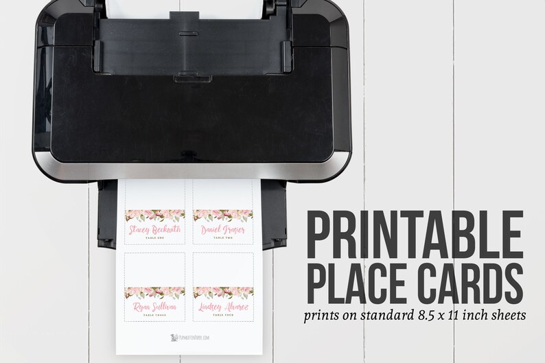 Printable Floral Place Cards Pink Roses Folded Place Cards Etsy