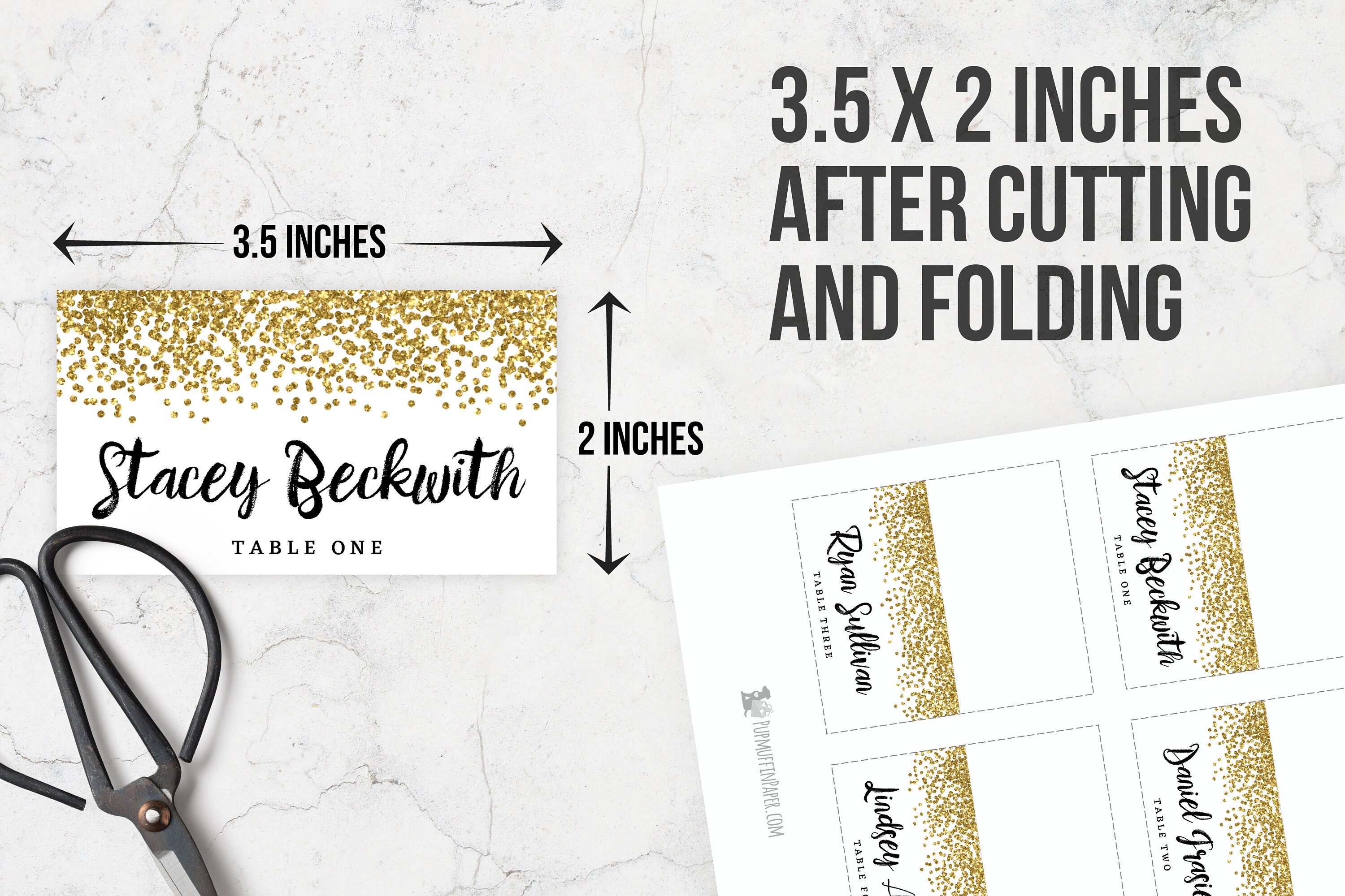 Printable Place Cards Faux Gold Glitter Folded Place Cards | Etsy