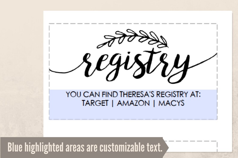 Printable Bridal Shower Registry Insert Black and White Etsy