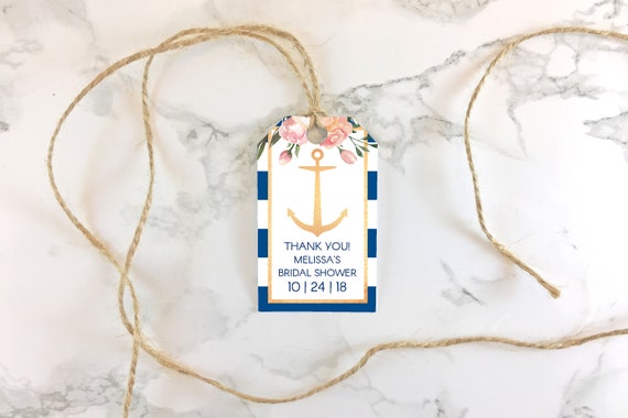 Printable Nautical Favor Tags Navy Blue Floral Anchor | Etsy