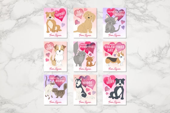 Printable Valentines Dogs and Cats Personalized Valentine | Etsy