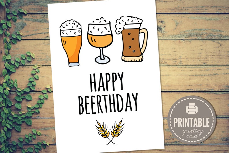 Printable Birthday Card Instant Download PDF Beer Birthday | Etsy