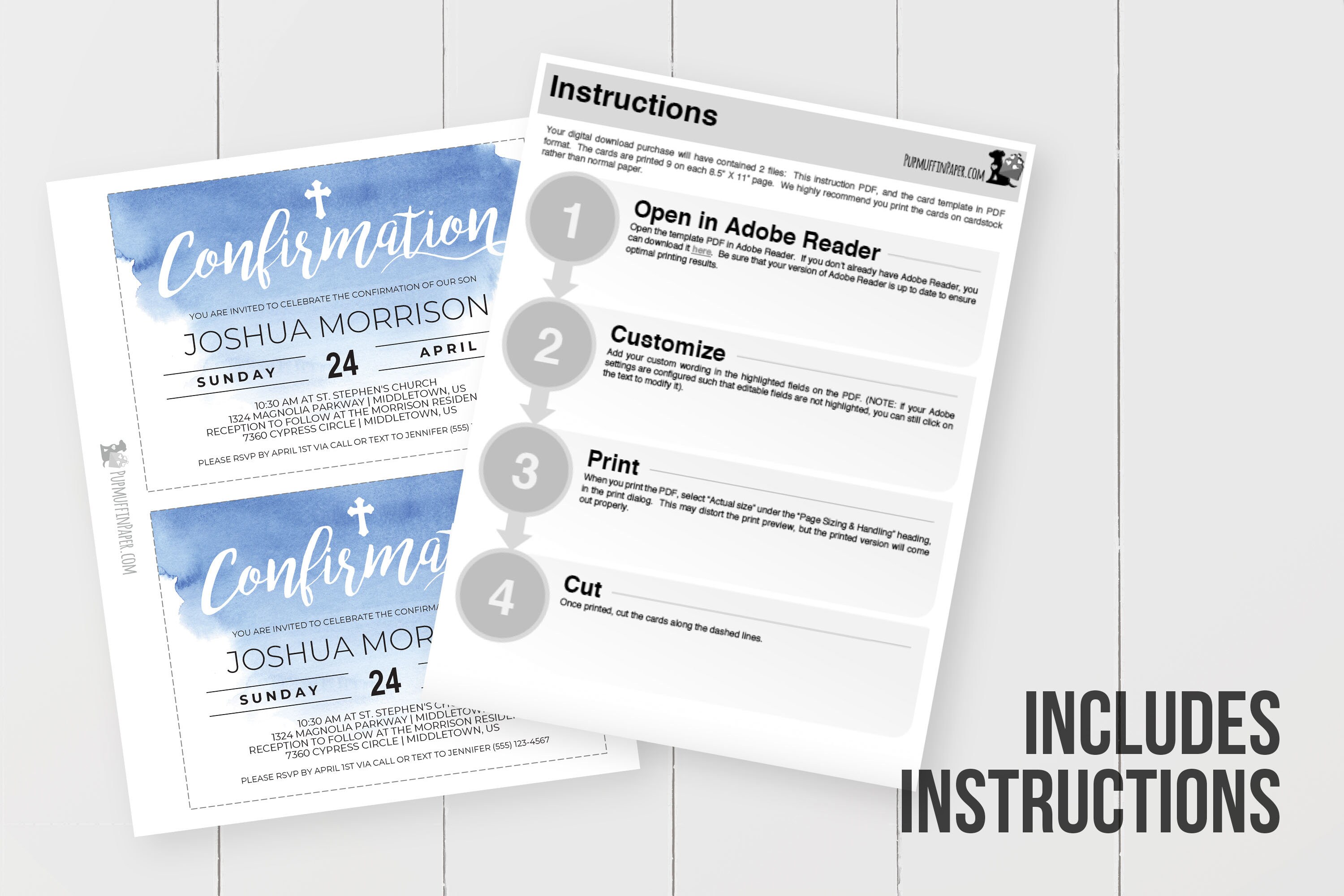 Printable Confirmation List.pdf Printable Confirmation Invitation: Blue Watercolor, Editable PDF ...
