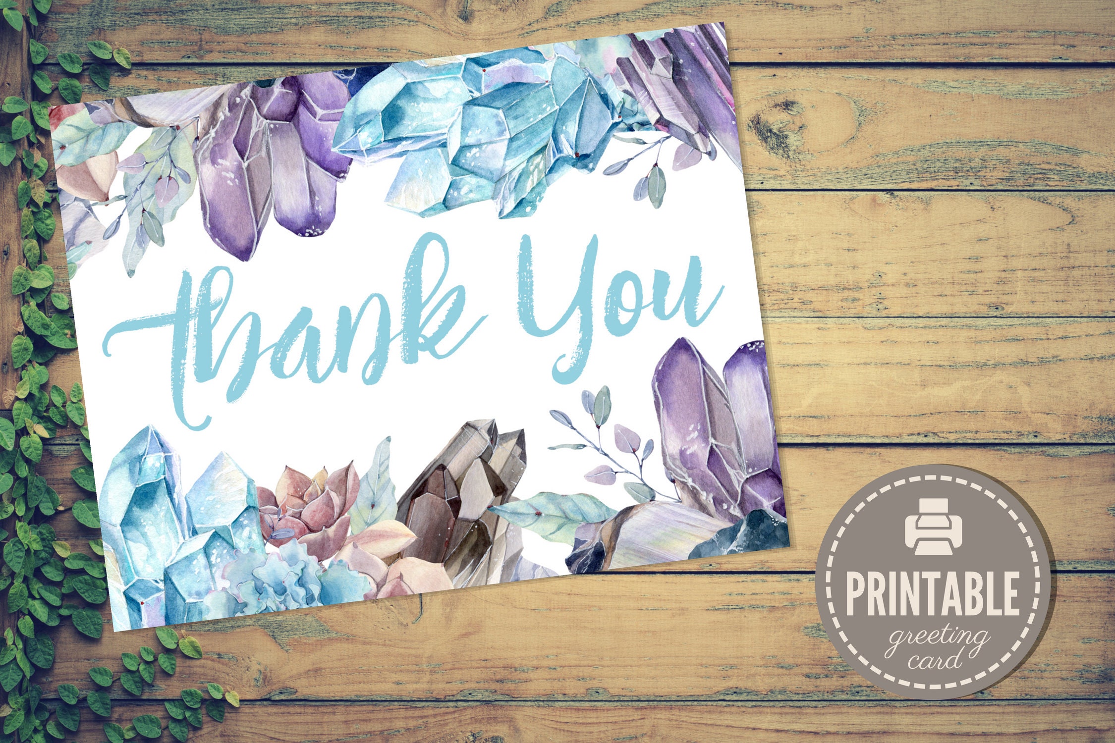 Printable Thank You Card Instant Download PDF Watercolor - Etsy