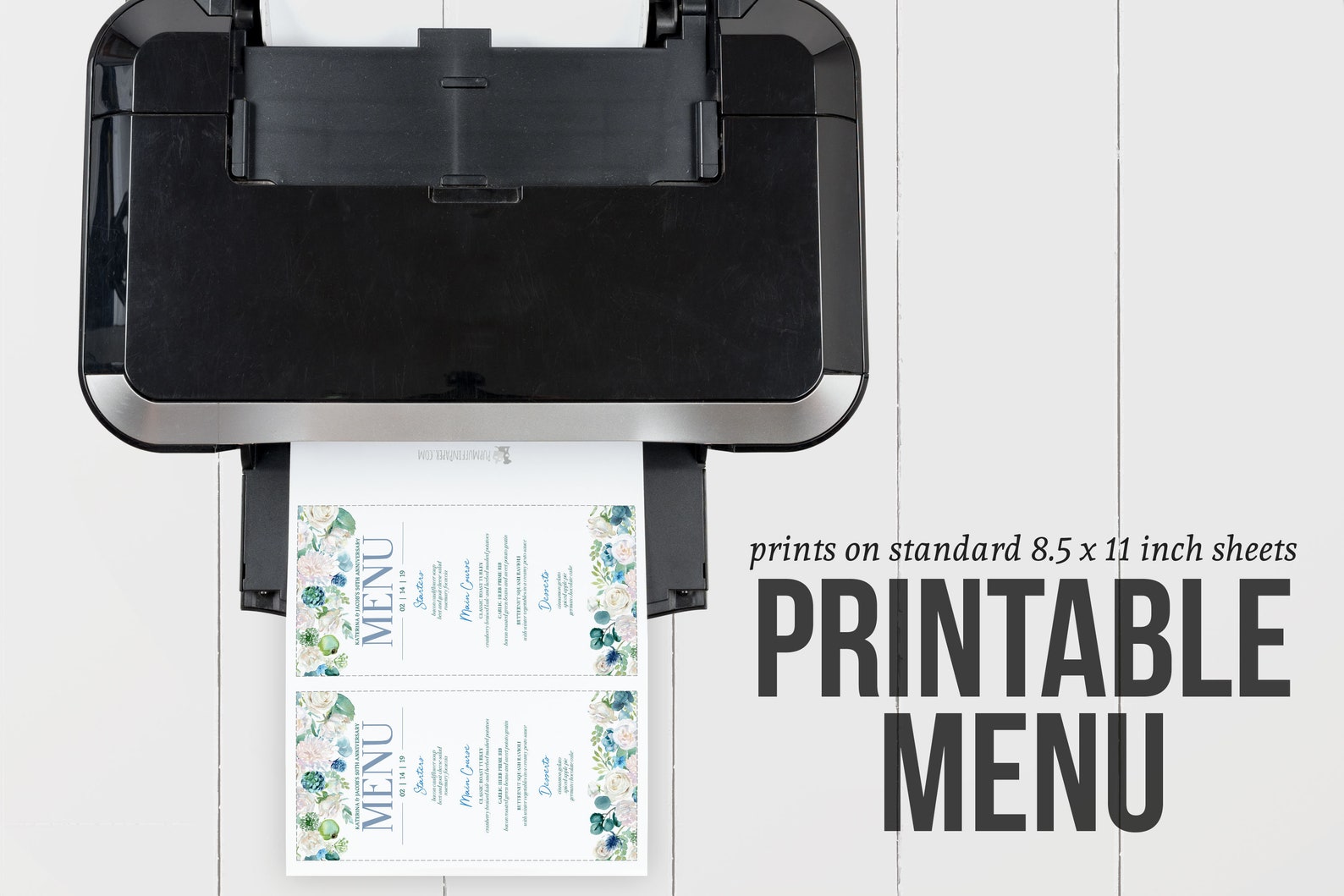 Printable Menu Editable Menu Blue Floral Instant Download | Etsy