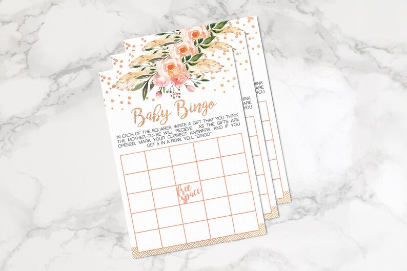 Printable Baby Shower Game Baby Shower Bingo Rose Gold Etsy