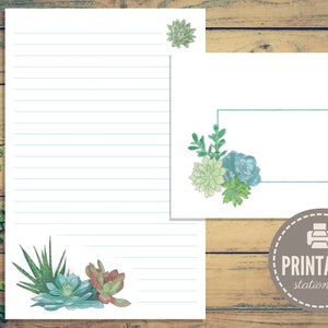 Watercolor Succulents Printable Stationery Instant Download | Etsy