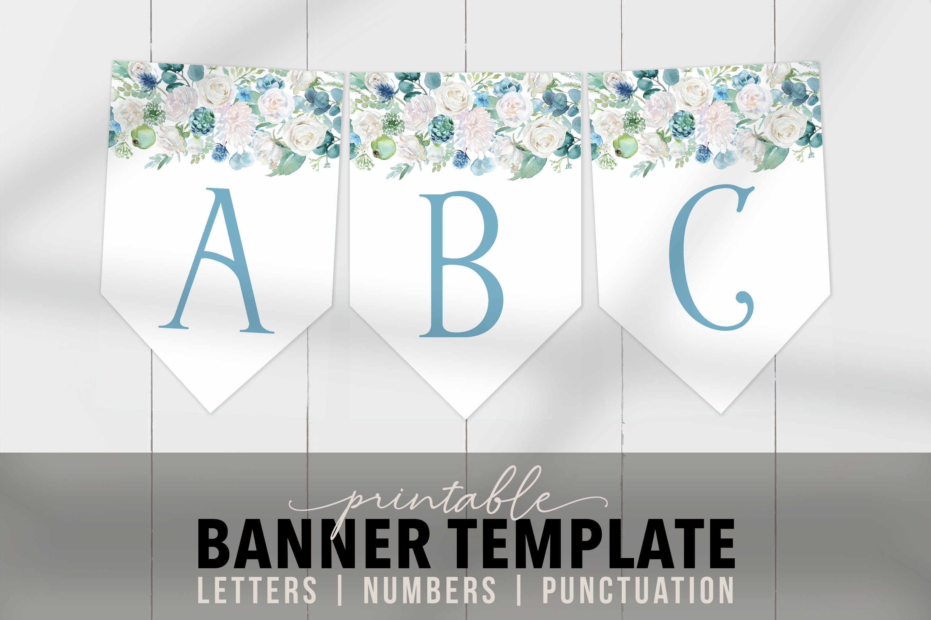 Printable Banner Template - Blue Floral Banner Flags - Editable Printable  Banner Letters PDF Bridal, Birthday, Baby Shower, Party Banner With Bridal Shower Banner Template