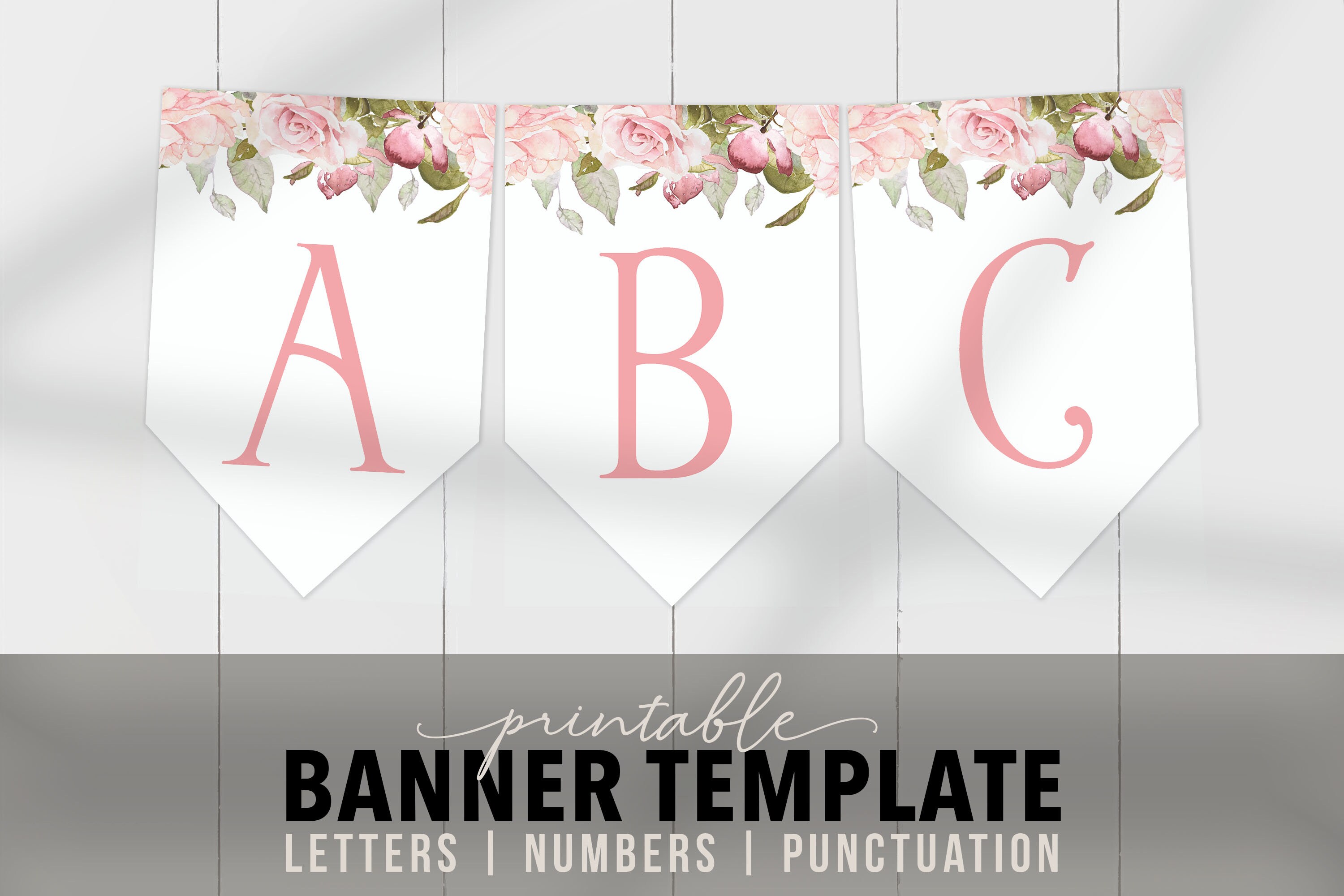 printable banner template pink floral banner flags etsy