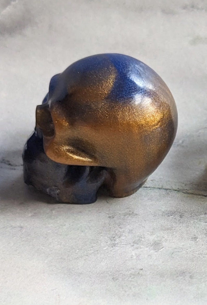 Skull Soap, Soap in a Basket, Halloween Gift, Vegan, Made in Wisconsin Lapis Blue n Gold