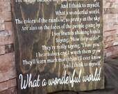 What A Wonderful World Song Lyric Farmhouse Decor Distressed Wood Sign Inspirational Handmade Sign Stained Walnut Fixer Upper Farmhouse Sign