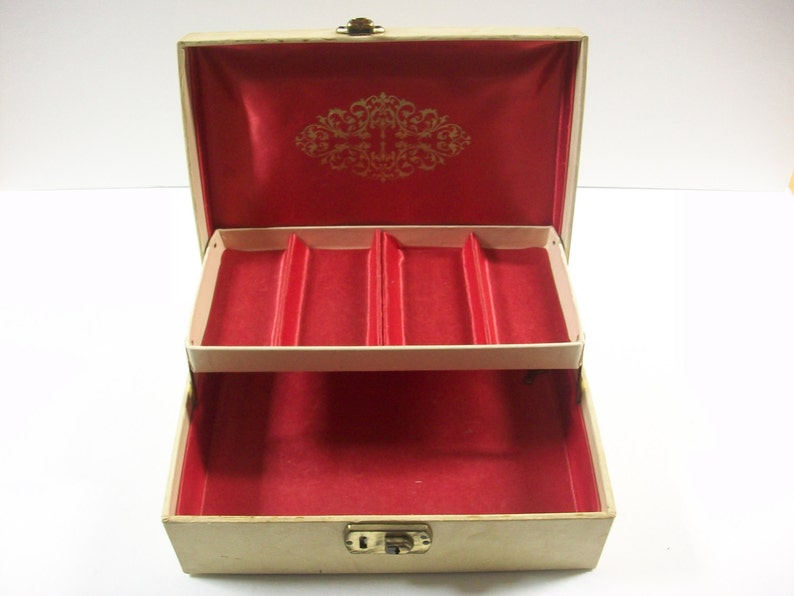 Cream Jewelry Trinket Box with Key Vintage Ivory and Green Etsy