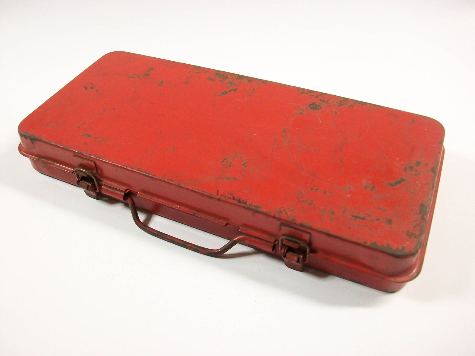 Vintage Red Metal Tool Box Socket Wrench Storage Box Metal Etsy