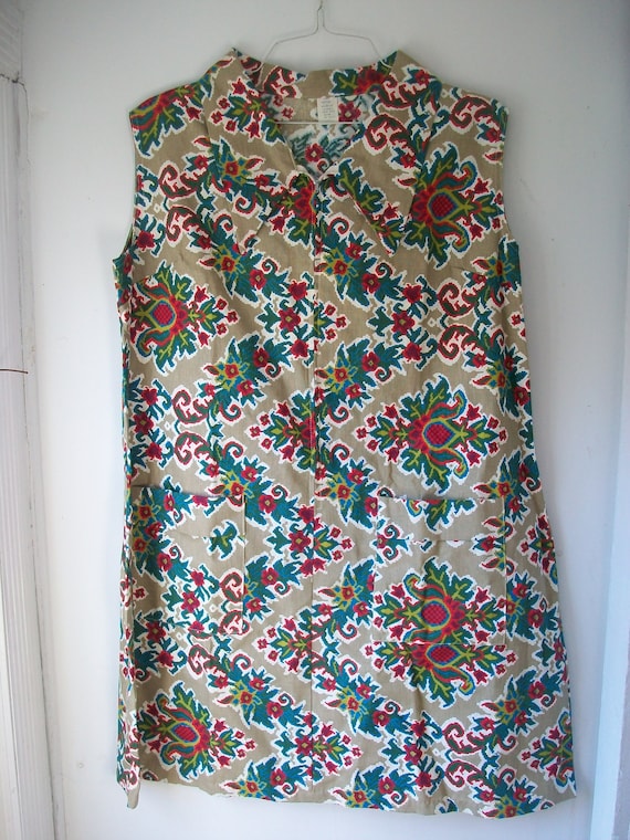 Vintage Sleeveless Floral Print House Dress Frock