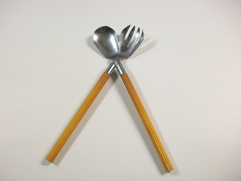 Vintage Chase Salad Serving Utensils Long Yellow Serving Fork Etsy