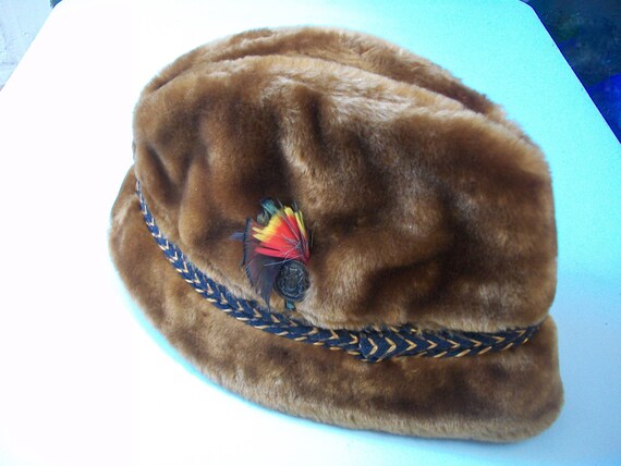 Men's Vintage Velour Hat, Brown Faux Fur Fedora Bu