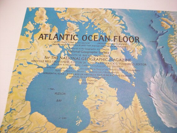 Vintage Atlantic Ocean Map National Geographic Map North And Etsy