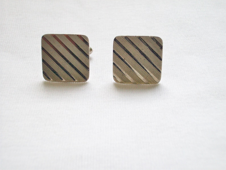 Square Lines Cuff Links Vintage Men/'s Silver Tone Ridged Ribbed Square Cufflinks Diagonal Lines Cuff Links Men/'s Vintage Jewelry