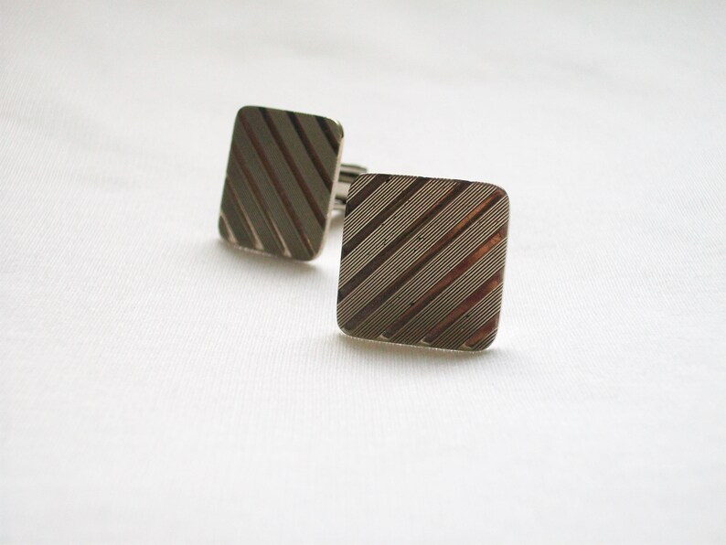 Square Lines Cuff Links Vintage Men/'s Silver Tone Ridged Ribbed Square Cufflinks Diagonal Lines Cuff Links Men/'s Vintage Jewelry