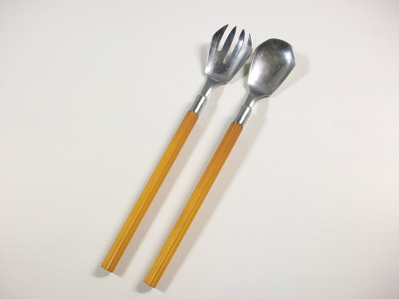 Vintage Chase Salad Serving Utensils Long Yellow Serving Fork Etsy
