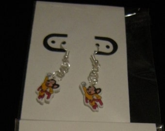 Vintage Mouse Cartoon Character Super Hero inspired Pierced Earrings, Dangle Style, handmade item