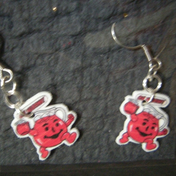Running Pitcher Red Drink Mix Man inspired Dangle Pierced  Earrings , Oh Yeah