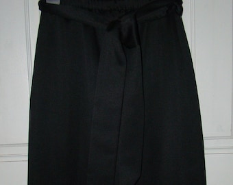 Vintage Long Black Straight Skirt with Tie Belt, Side Slit, Women's Size 7-8 by Joyce Sportswear, made in USA