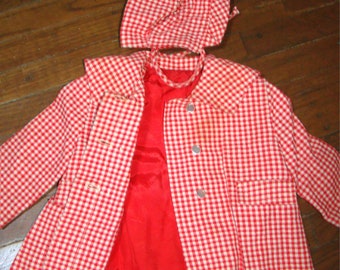 Vintage Baby Girl Red Plaid Peacoat and Bonnet 12mos. by Millicent"s of San Francisco, 1970