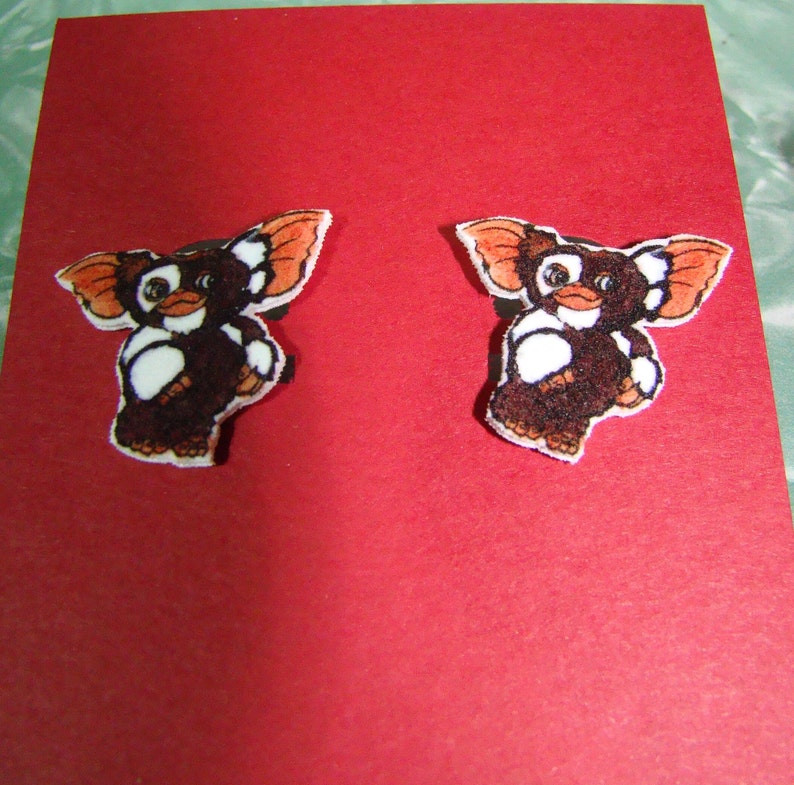 Brown & White Fuzzy Pointed Ear Character Earrings gremlin inspired image 1