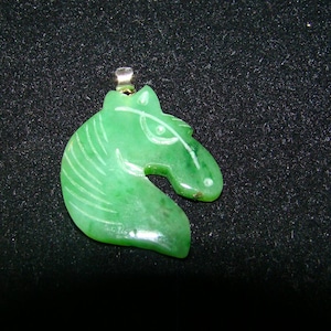 Vintage Jade Horse Head Hand Carved Pendant, 3cm. X 3cm.