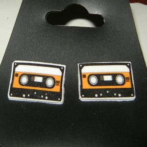 Old School Cassette Tape Pierced Earrings, mix tape music, handmade jewelry
