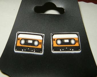 Old School Cassette Tape Pierced Earrings, mix tape music, handmade jewelry