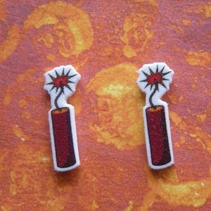 Dynamite Sticks Fire Cracker Pierced Earrings Dy-No-Mite TNT handmade jewelry