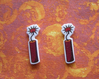 Dynamite Sticks Fire Cracker Pierced Earrings Dy-No-Mite TNT handmade jewelry