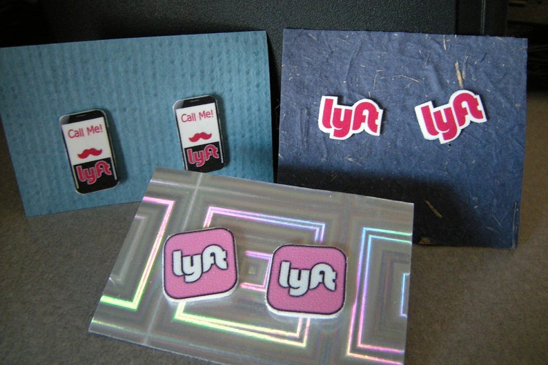 Lyft inspired handmade jewelry Mobile App Driver Rider Pierced Earrings Call Me Cell Phone Style