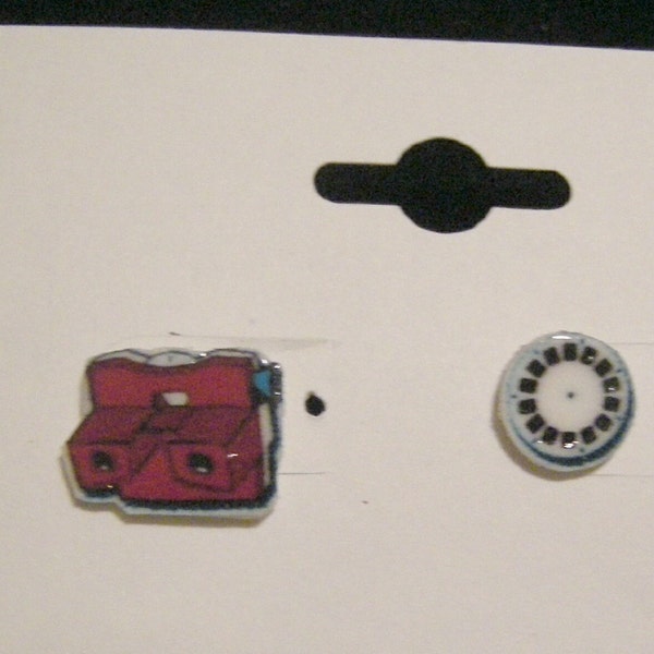 Retro Toy View Master and Film Disc Reel inspired Pierced Earrings