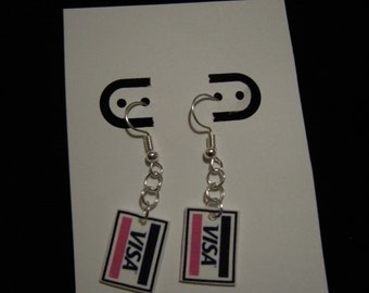 1 pr. Credit Card Pierced Earrings,Dangle Style, Shopping Charge Card Visa Plastic handmade jewelry