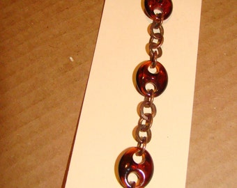 Vintage Acrylic Tortoise Shell Chain Bracelet 8" Fashion Jewelry