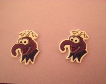 Funny Strange Bird Gonzo Inspired Pierced Earrings, Funny Handmade Jewelry, 15mm.