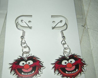 Animal Crazy Red Shaggy Drummer inspired Dangle Style Pierced Earrings, handmade jewelry