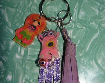 ma na ma na singing Shaggy Puppet inspired Purple Tassel Key Chain Purse Charm Trinket Ring