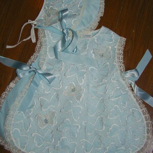 Vintage Blue Butterfly Lace Easter Apron Dress & Hat Bonnet  Size 3T by Nannekins