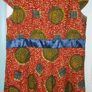 Vintage African Handmade Short Sleeve Dress with Head Scarf Veritable Real Wax Fabric Print