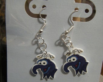 Funny Strange Bird Puppet Gonzo Inspired Dangle Style Pierced Earrings, handmade jewelry