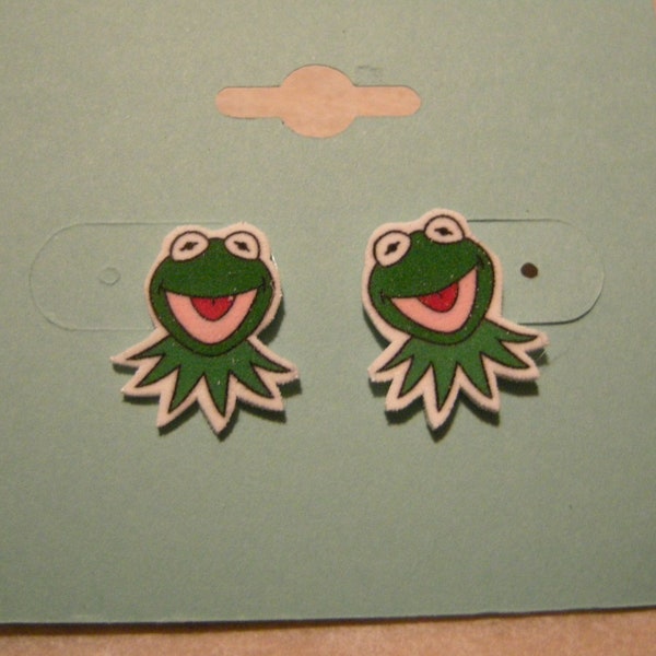 Frog Character Kermit Pierced Earrings Puppet Fan Jewelry, handmade item